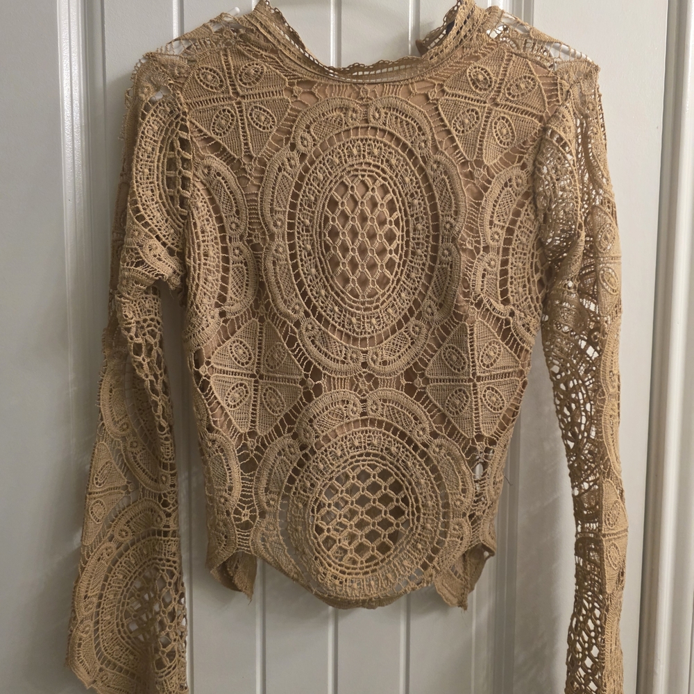 Elegant Tan Lace Women Top